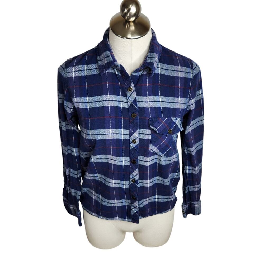 Check‎ & Stripe Flannel Button Up Shirt Women's Medium Blue